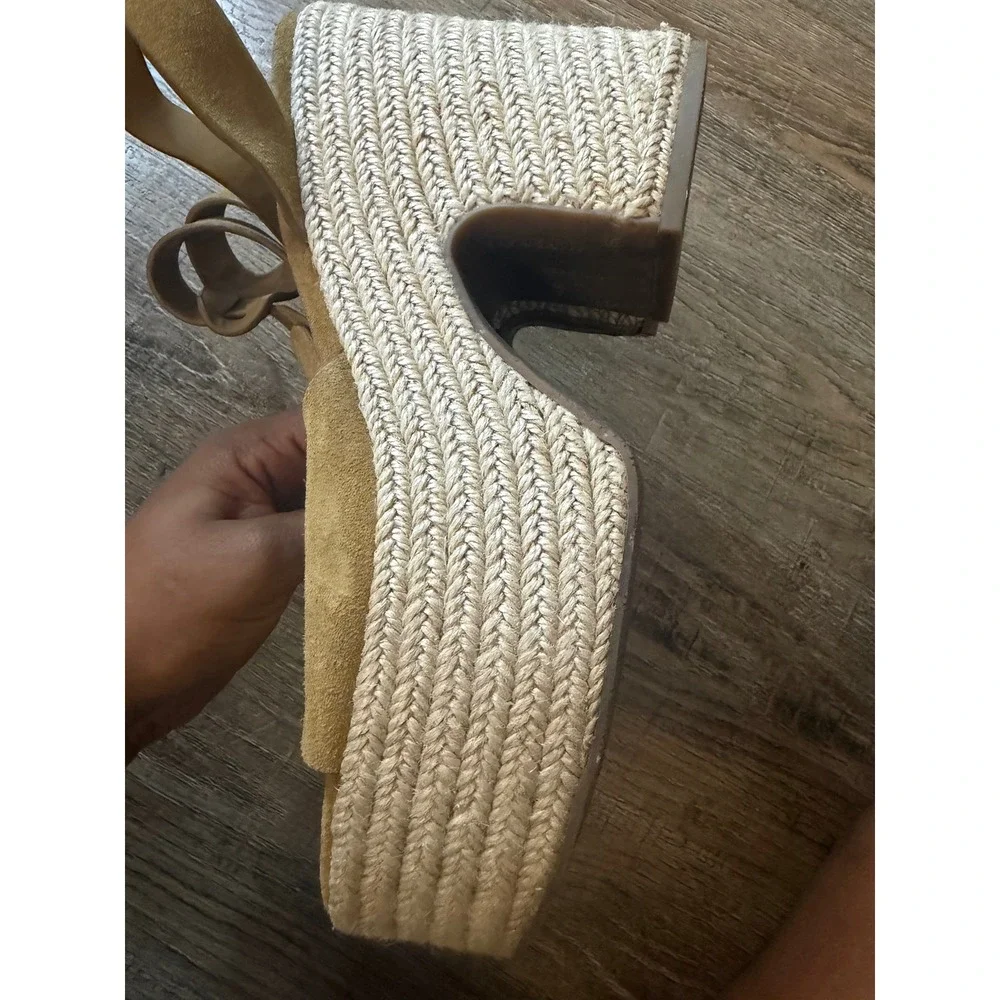 Marc Fisher Adalyn Espadrille Wedge Sandals Mustard Yellow Suede MFVOS2 Size 9M